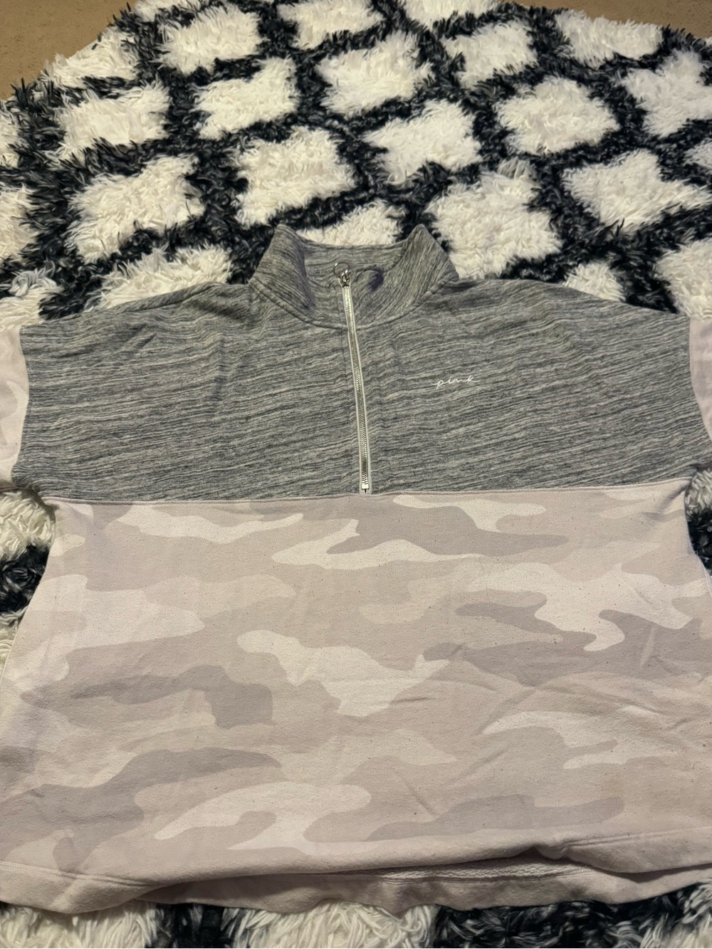 Women’s Half-Zip Top in Heather Gray and Light grey Camo